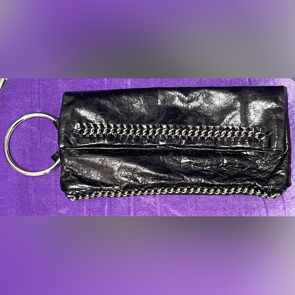 Bebe Black Leather Chain Clutch Purse Bag